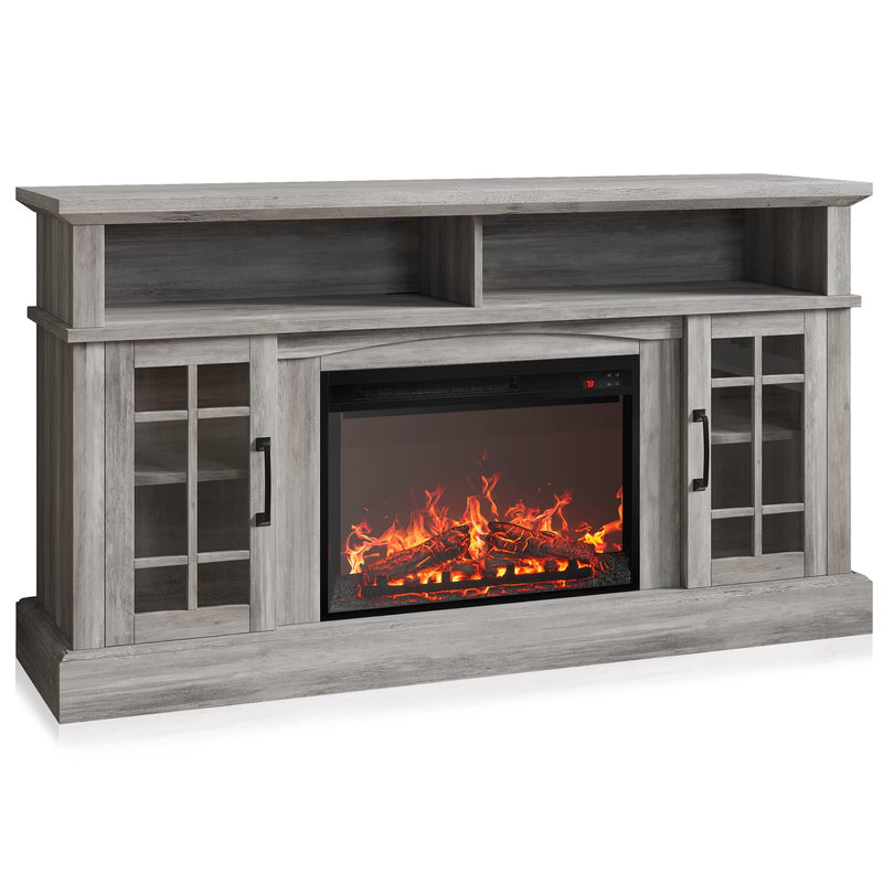 Traditional 58" Rustic TV Stand with 23" Electric Fireplace Heater, Media Entertainment