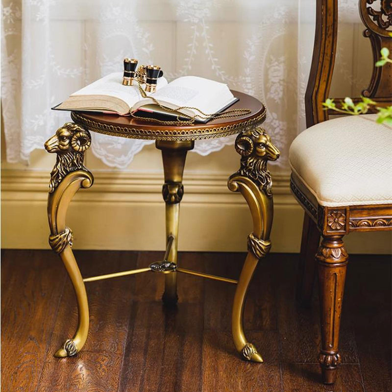 Coffee End Table Small Round End Table , Circular Solid Wood Sofa Side Table with Brass Legs