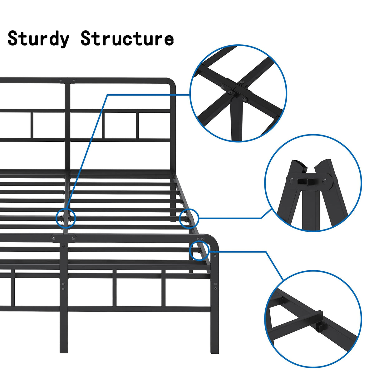 Queen Size Metal Bed Frame with Headboard and Footboard, 14 Inch Black Heavy Duty Mattress