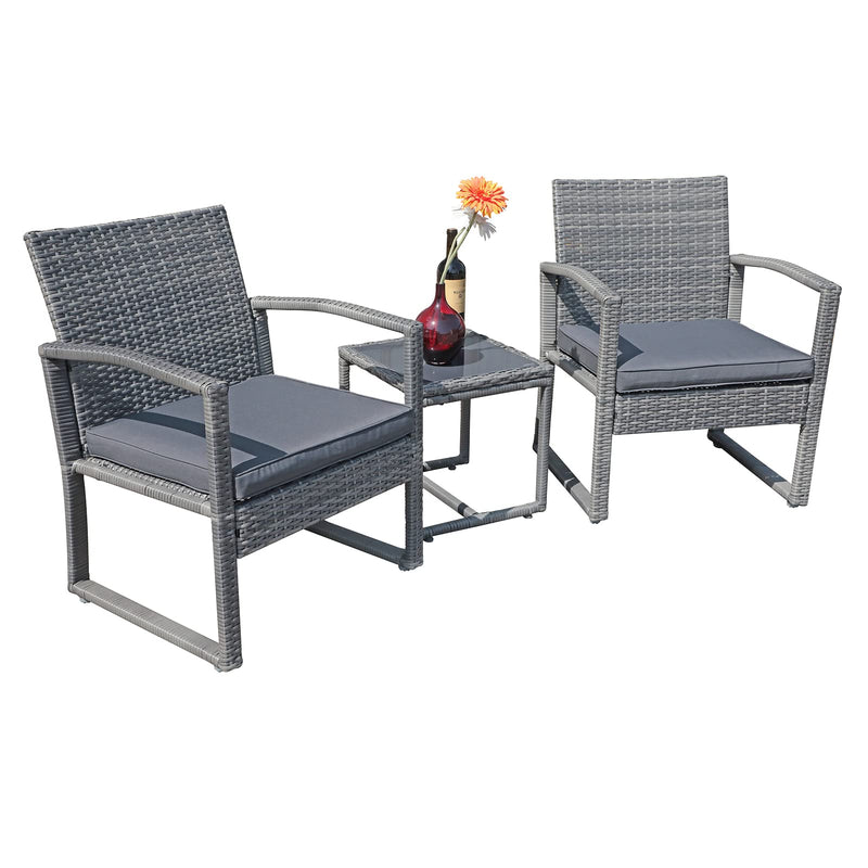 3 Pieces Outdoor Patio Furniture Set, Wicker Conversation Set, Rattan Chair Set