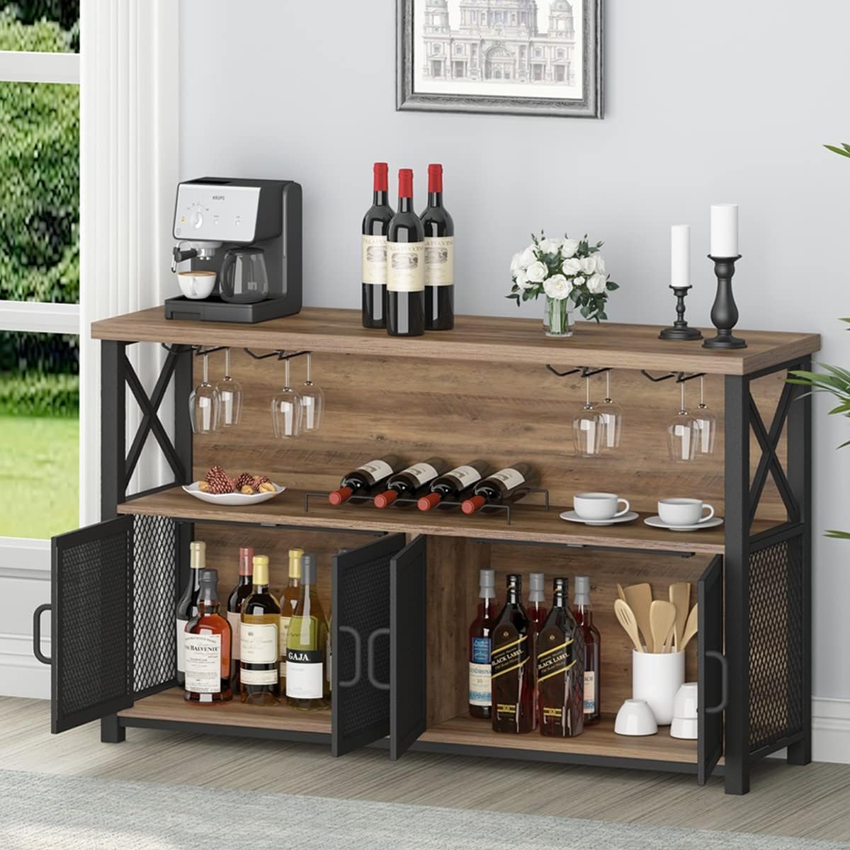 Wine Bar Cabinet, Industrial Sideboard Buffet Cabinet, Coffee Bar Cabinet