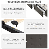 Upholstered Queen Platform Bed Frame with Adjustable Headboard and 4 Drawers Under