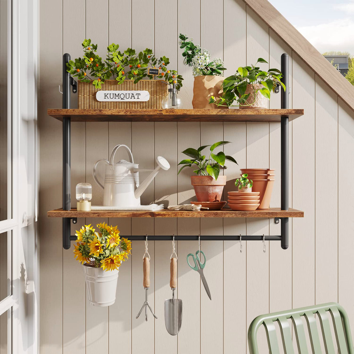 Pipe Shelf Industrial Floating Shelving  Kitchen Wall-Mounted Shelf with Towel Bar Hooks