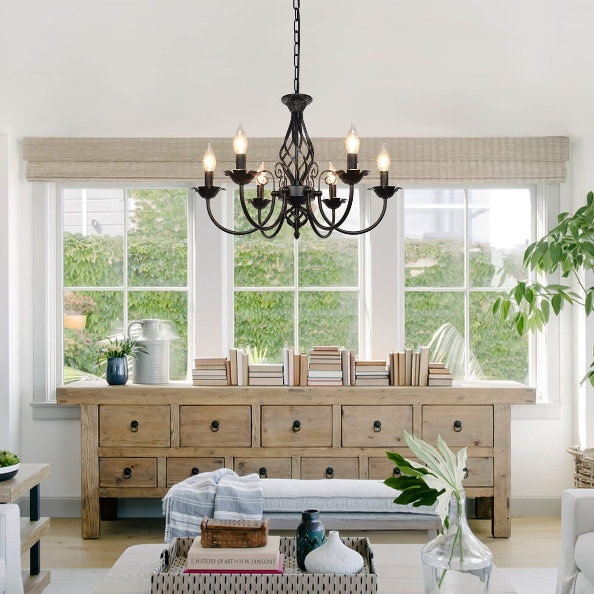 6-Light Farmhouse Candle Chandelier for Living Room