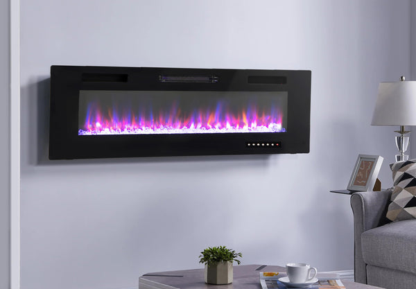 60" Electric Fireplace Indoor Wall Mounted & Recessed Fireplace Heater with Remote