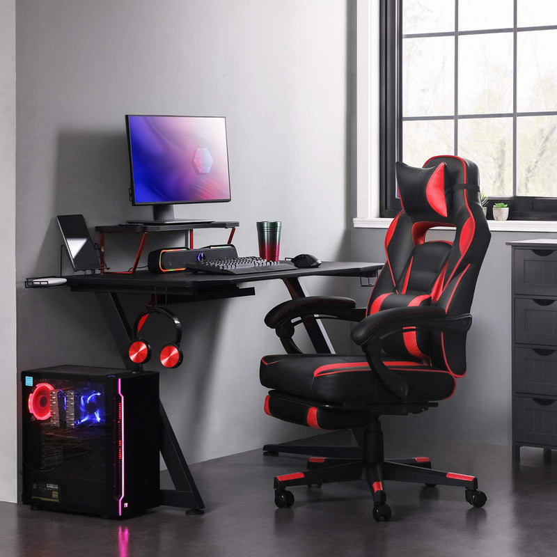 Racing Gaming Chair, Adjustable Ergonomic Office Chair with Footrest, Tilt Mechanism, Lumbar Support