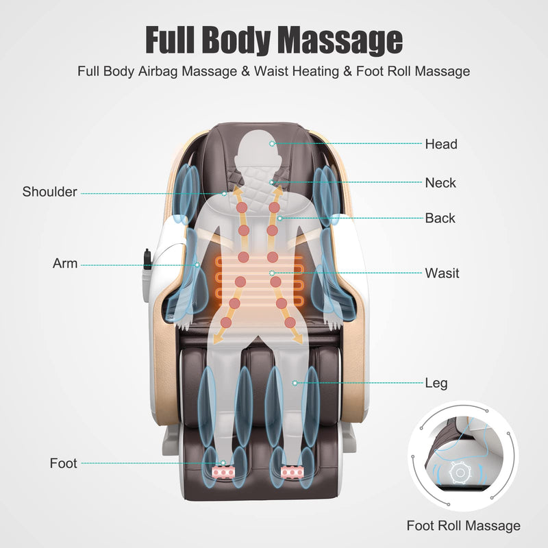 Massage Chair, Full Body Zero Gravity SL Track Shiatsu Massage Recliner Chair with Shortcut Key Body Scan Heat Foot Roller