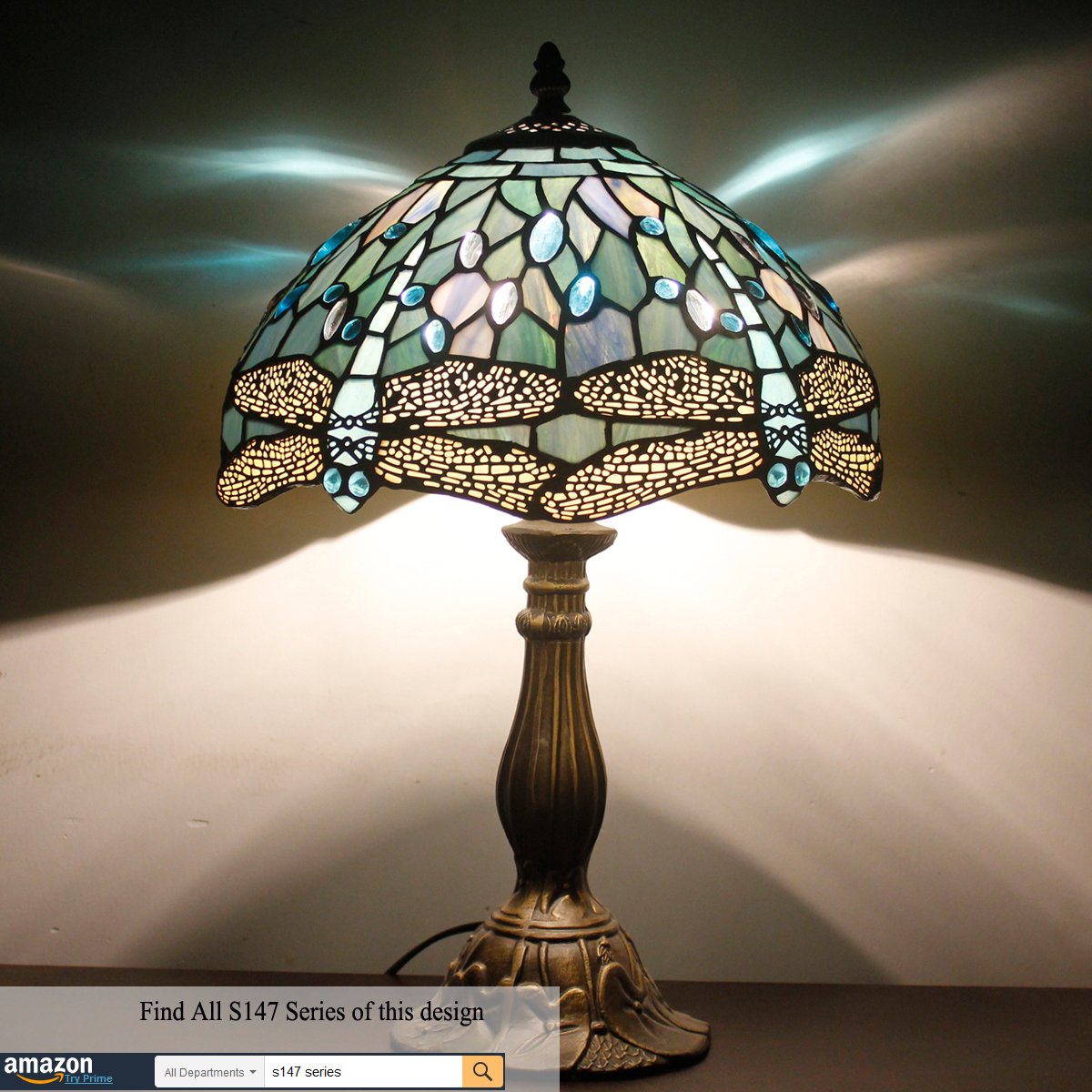 Tiffany Lamp Sea Blue Stained Glass Table Lamp 12X12X18 Inches