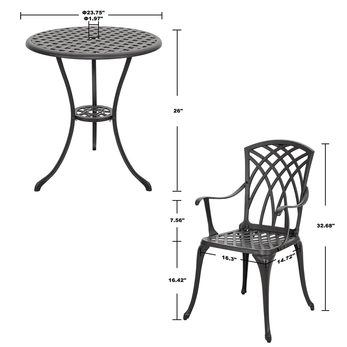 Patio Bistro Sets 3 Piece Cast Aluminum Bistro Table and Chairs Set