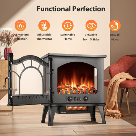 1500W Infrared Fireplace Heater with 3D Realistic Flame