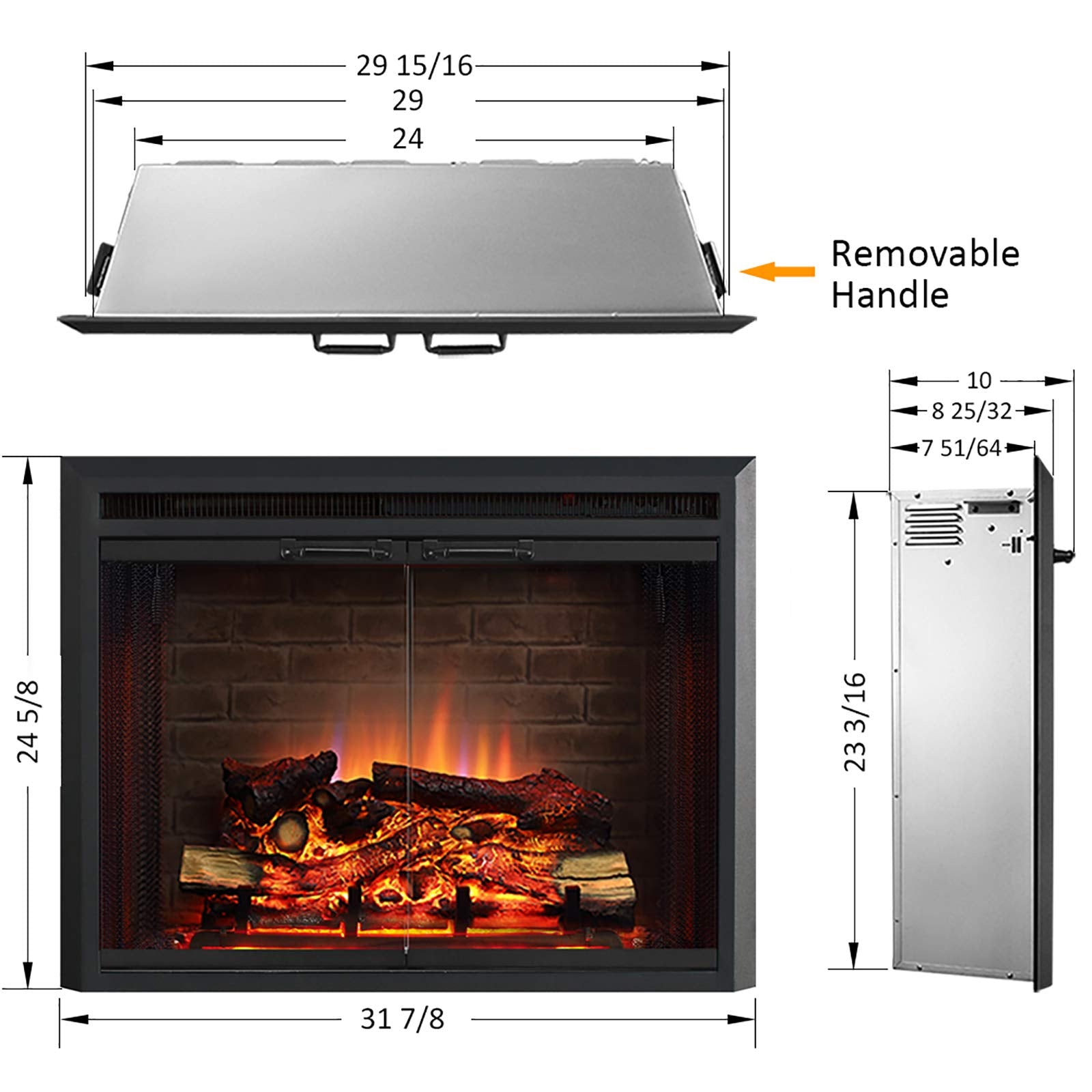 Klaus Electric Fireplace Insert with Fire Crackling Sound
