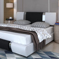King Size Bed Frame with with Adjustable Headboard, Modern Low Profile Platform Bed with Faux Leather