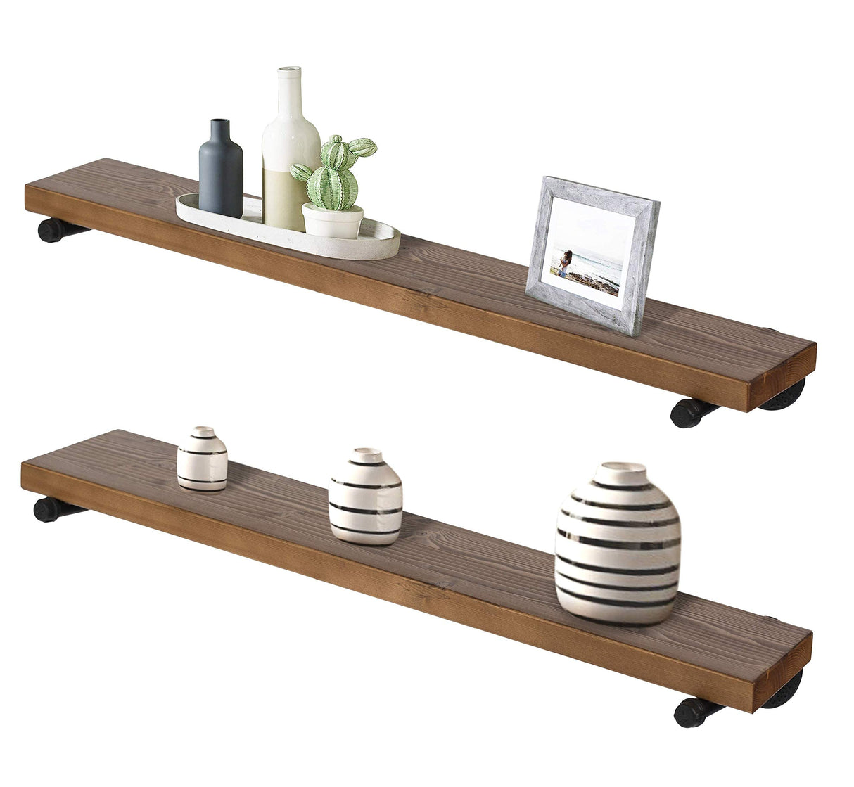 Industrial Pipe Wood Wall Shelf - 36" Espresso Real Wooden Shelving