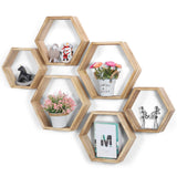 Hexagonal Floating Shelves Wall Mounted Set of 6 Wood Farmhouse Storage Honeycomb