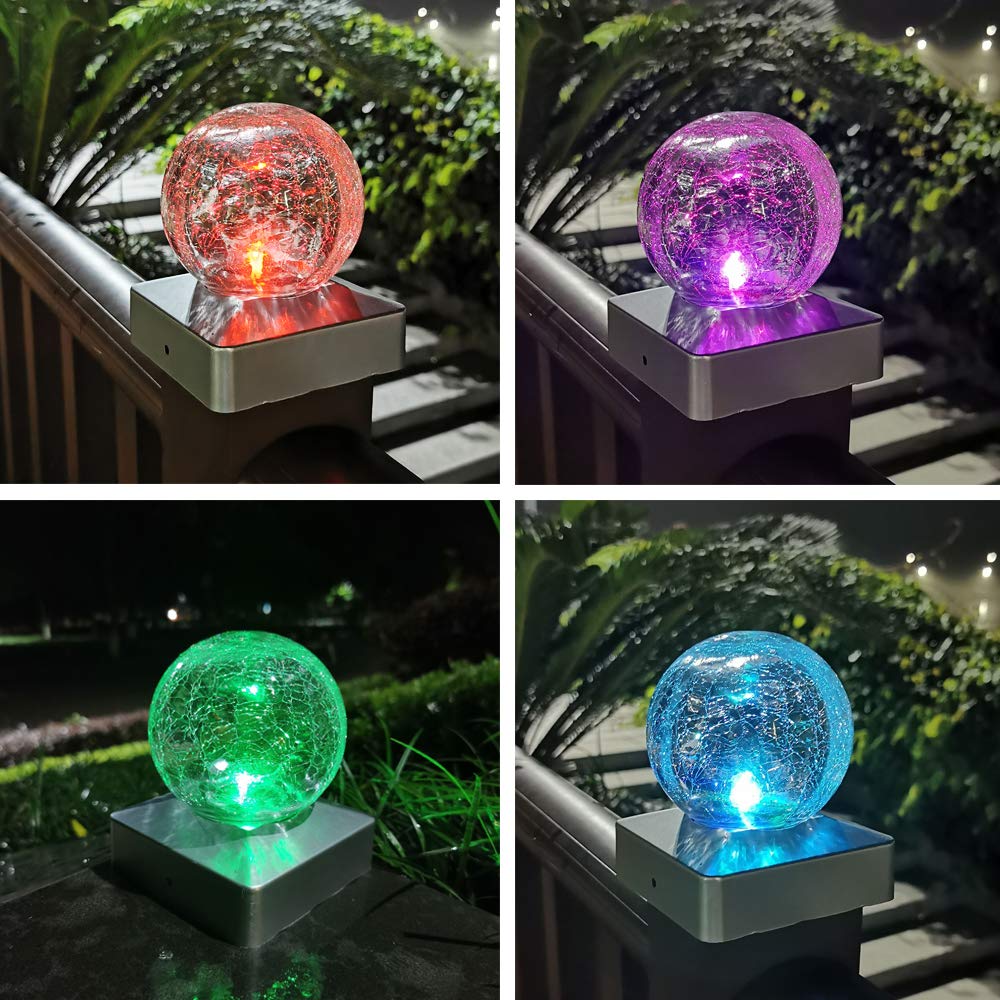 4x4 Solar Lights Deck Fence Railing  Decorative Powered Gazing Ball Caps