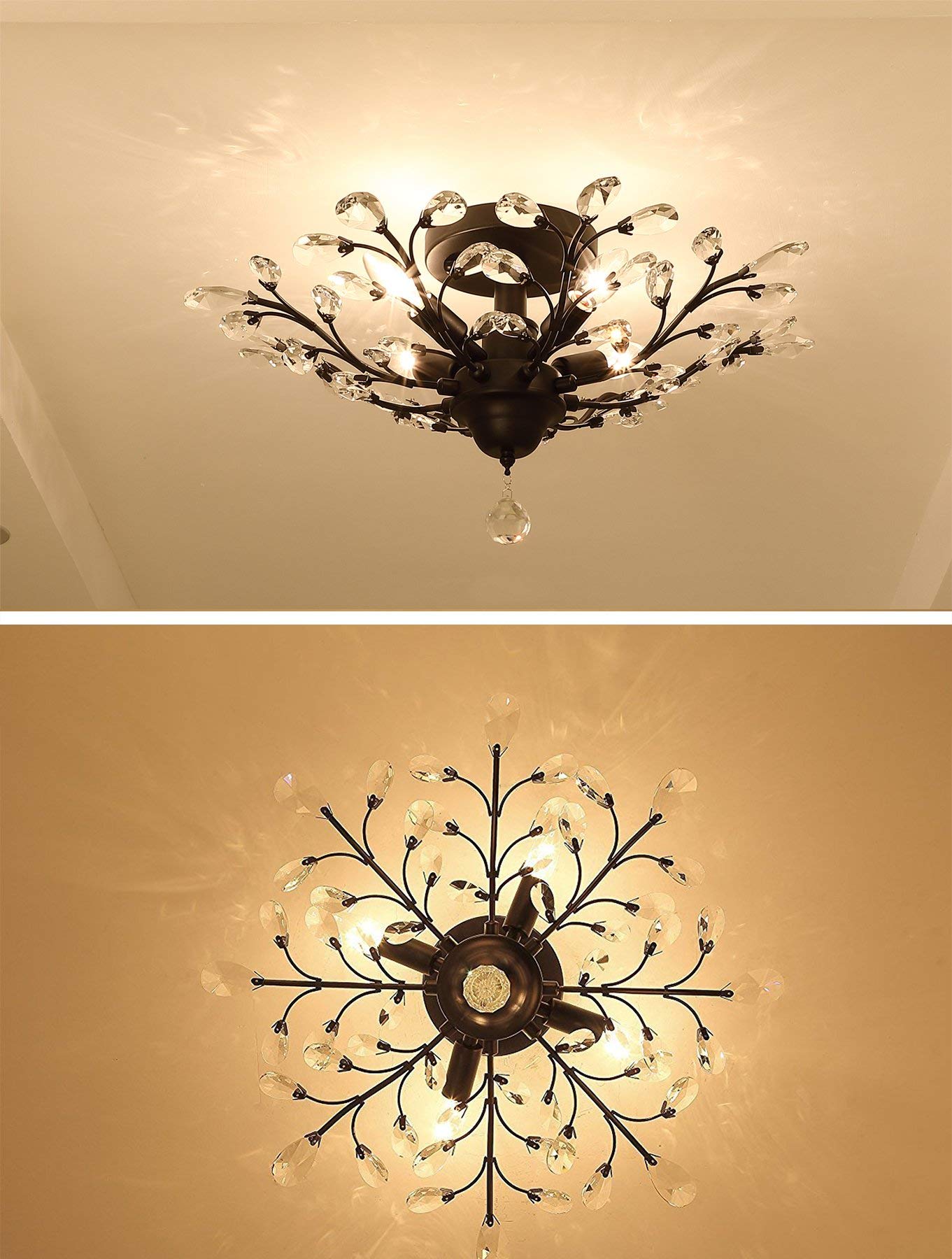 4 Lights Vintage Crystal Chandeliers Ceiling Lights LED Light