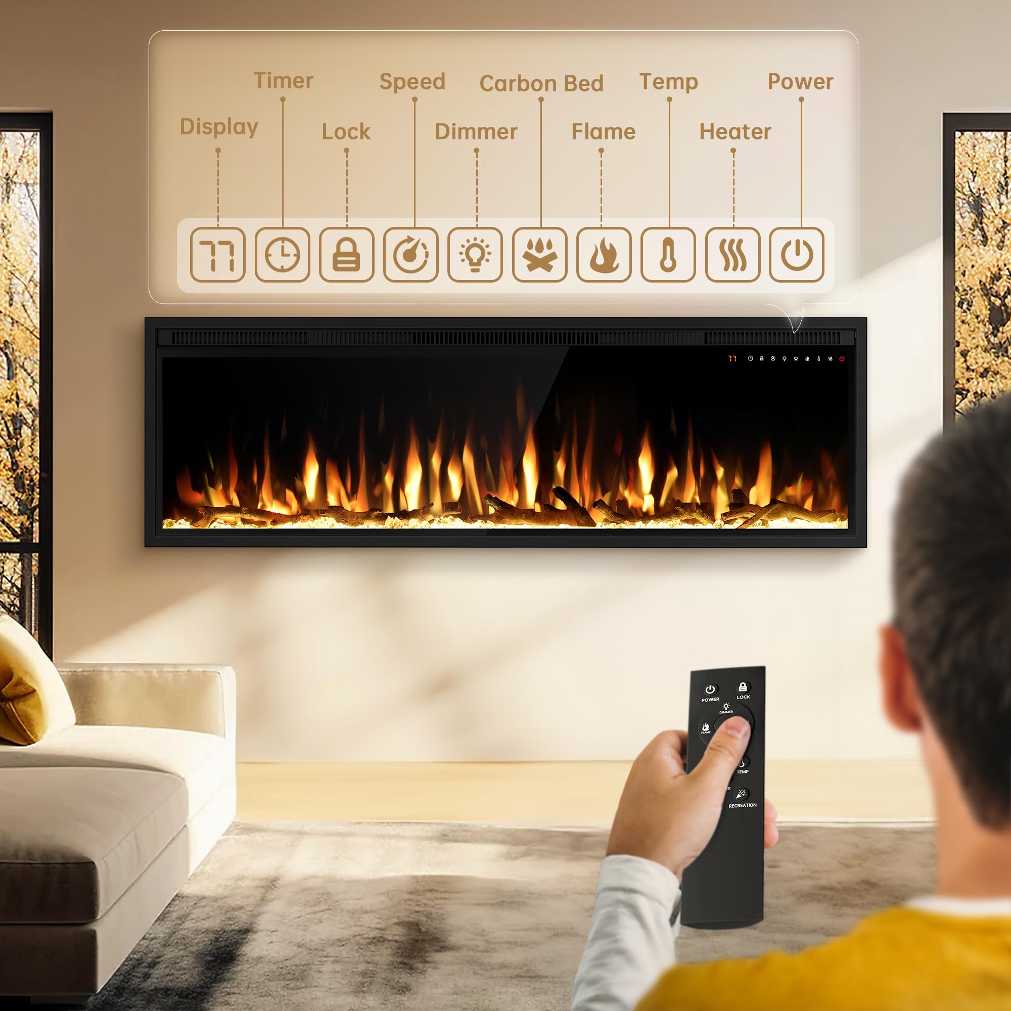 Recessed in-Wall and Wall Mounted Linear Heater Fireplace