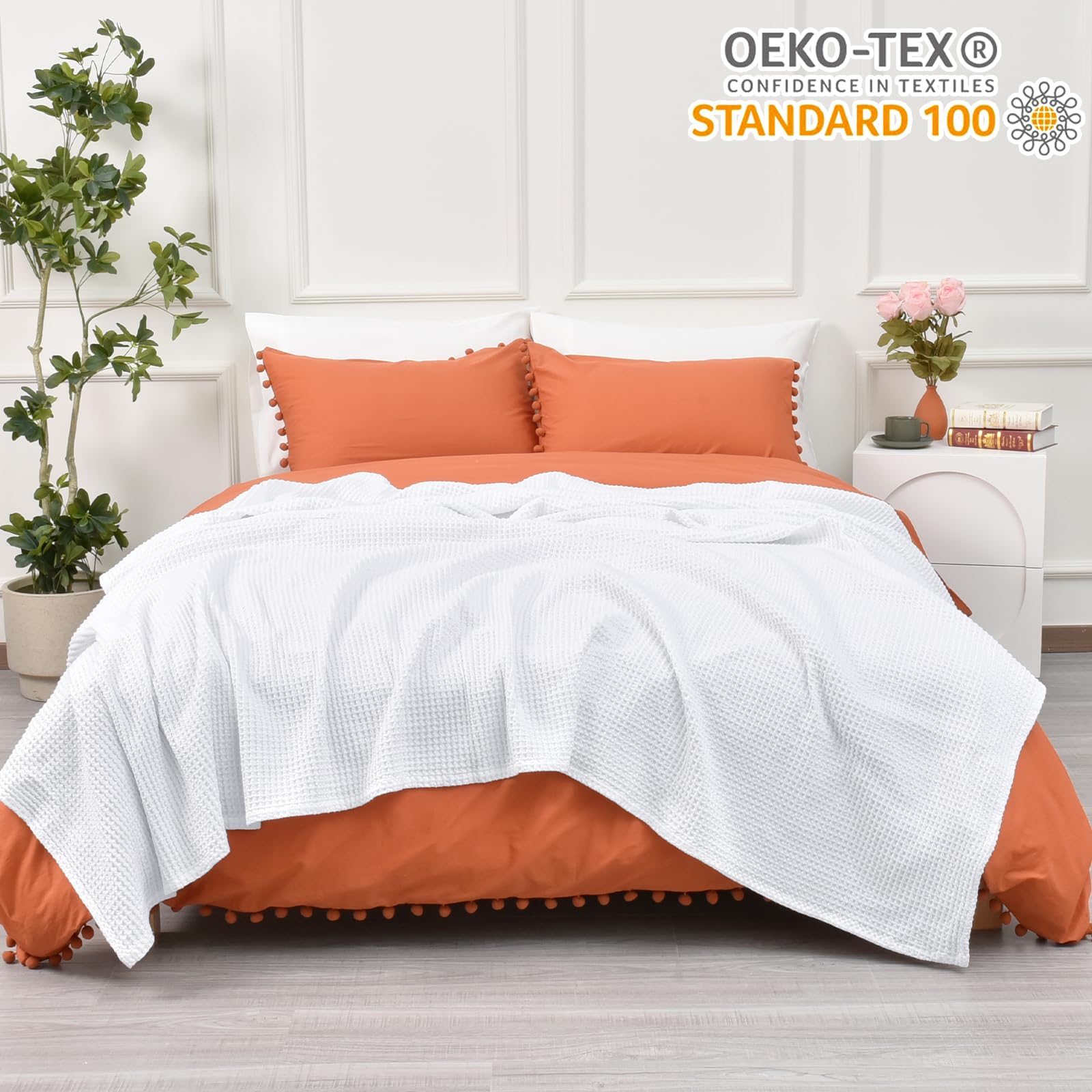 100% Cotton Waffle Weave Blanket King Size 104" x 90"-Lightweight Washed Soft