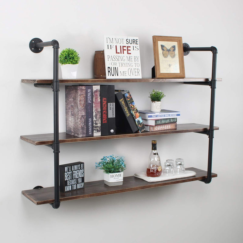 Industrial Floating Shelves Wall Mount,48in Rustic Pipe Wall Shelf,3-Tiers Wall Mount