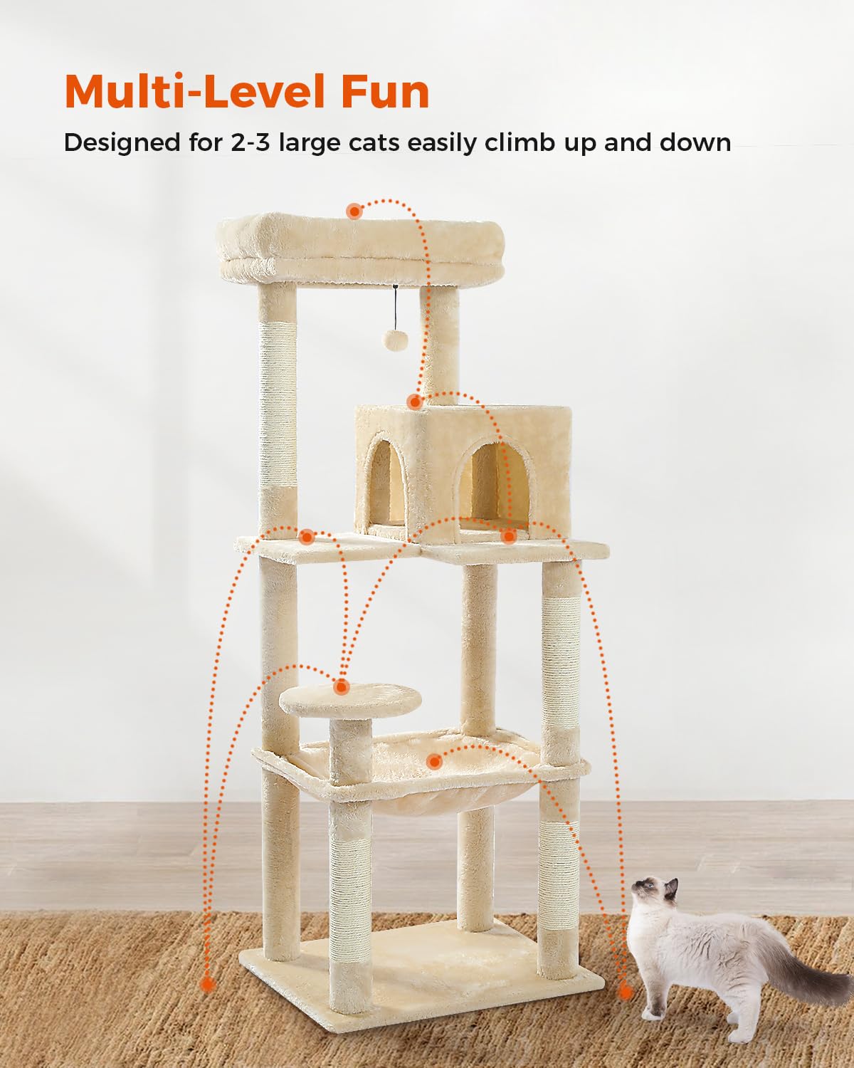 56.3'' Tall Cat Tree for Indoor Cats Multi-Level Cat Tower