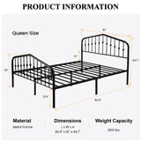 Queen Size Metal Platform Bed Frame with Victorian Style Wrought Iron-Art Headboard