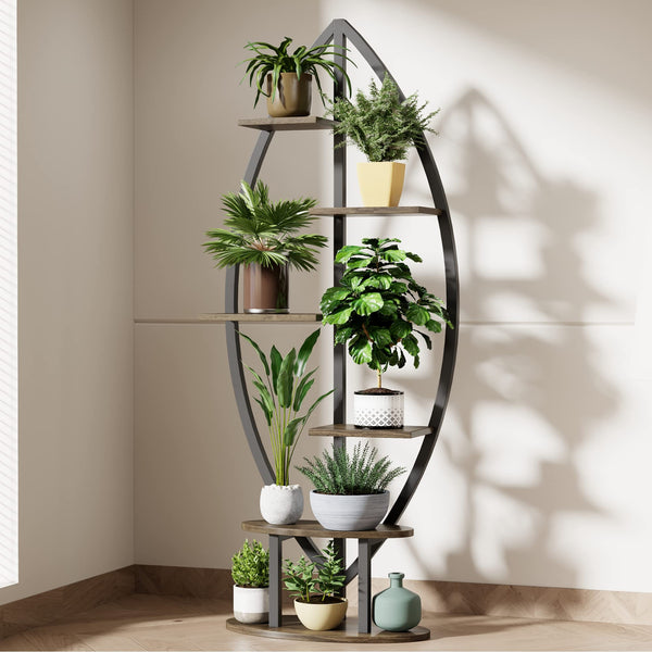 Plant Stand Indoor, 6 Tier Flower Stands for Indoor Plants Multiple, Leaf-Shape Metal Plant Shelf