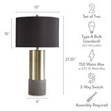 Jacek Modern Contemporary Table Lamp, 2 Count, Gray & Brass Finish