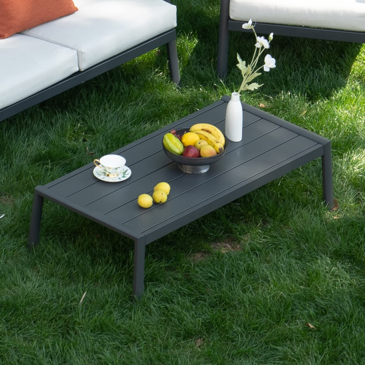 Outdoor Patio Coffee Table All-Weather Aluminum Rectangle Coffee Tables