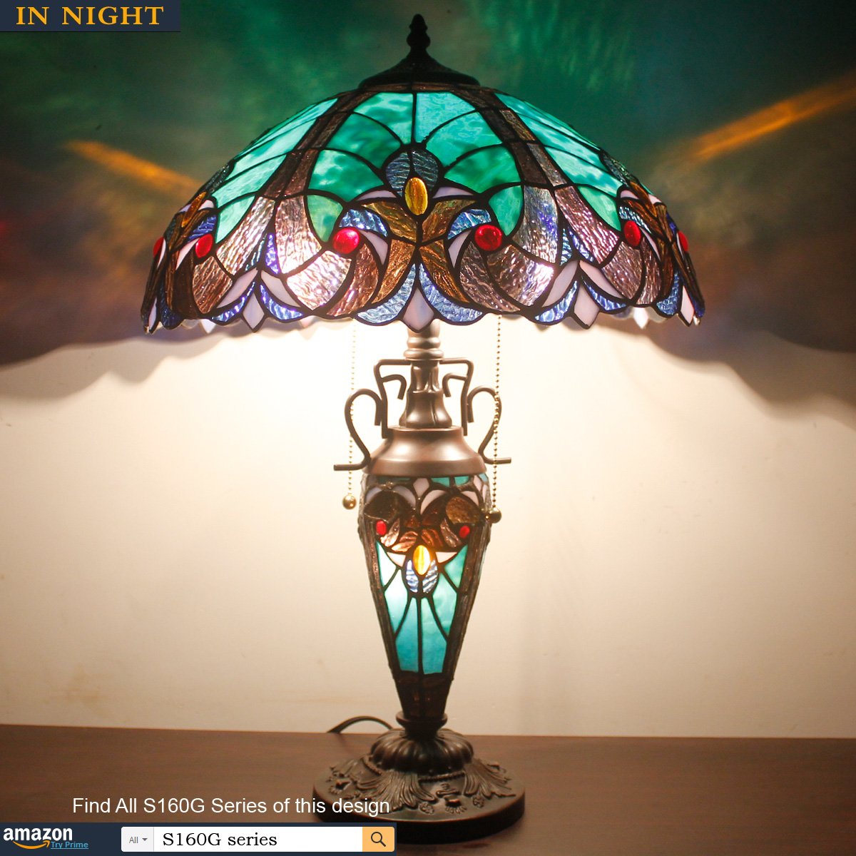 Tiffany Style Table Lamp Green Stained Glass Liaison Mother