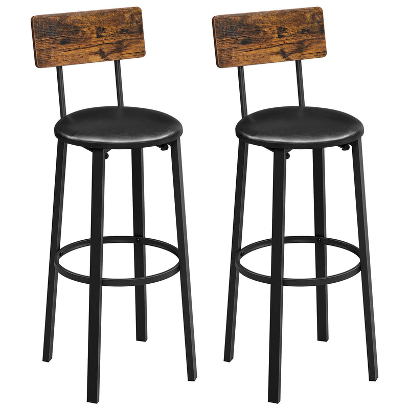 Bar Stools, Set of 2 PU Upholstered Breakfast Stools, 29.7 Inches Barstools with Back and Footrest