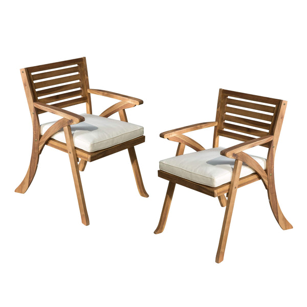 Hermosa Outdoor Acacia Wood Arm Chairs, 2-Pcs Set
