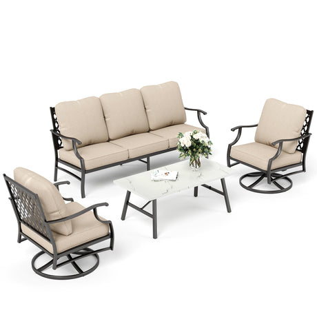 Patio Furniture Set, 4 Piece Modern Metal Outdoor Patio Furniture, 3 Seater Couch