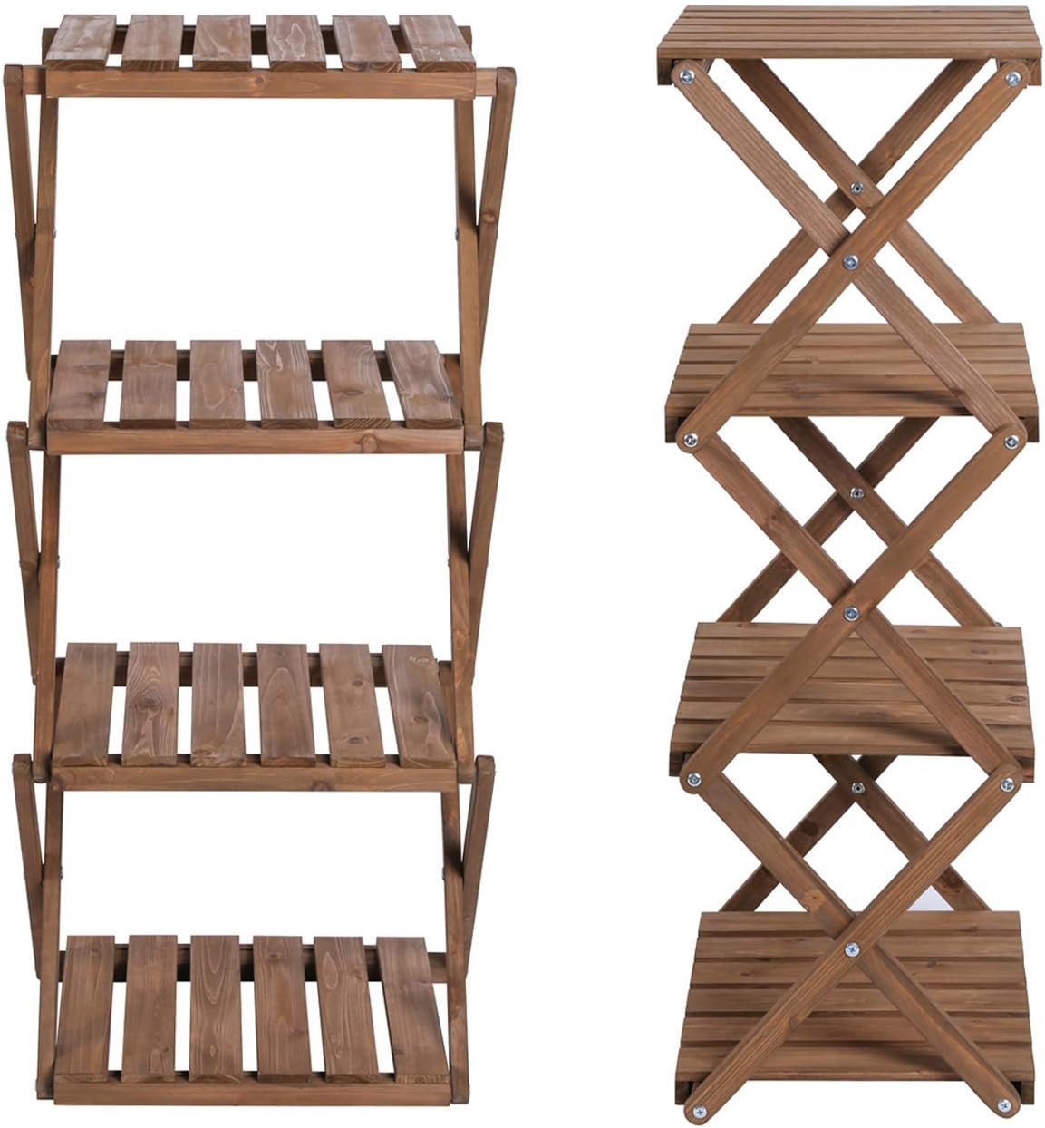 Foldable 4-Tier Wooden Plant Stand & Storage Rack