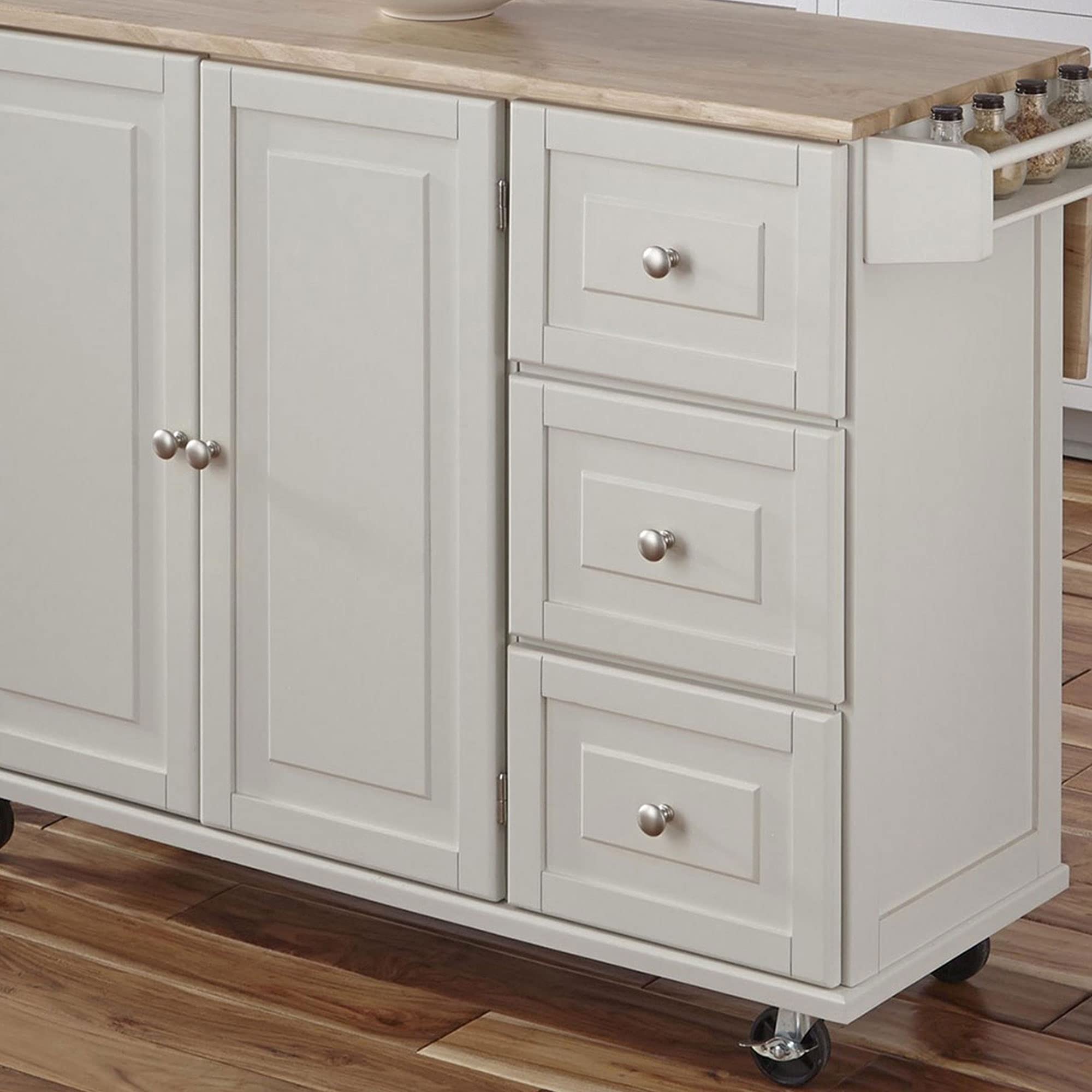 Mobile Kitchen Island Cart with Wood Drop Leaf Breakfast Bar