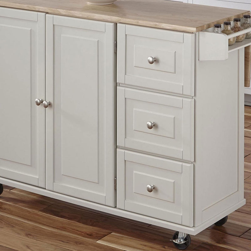 Mobile Kitchen Island Cart with Wood Drop Leaf Breakfast Bar, Off White,Soft White