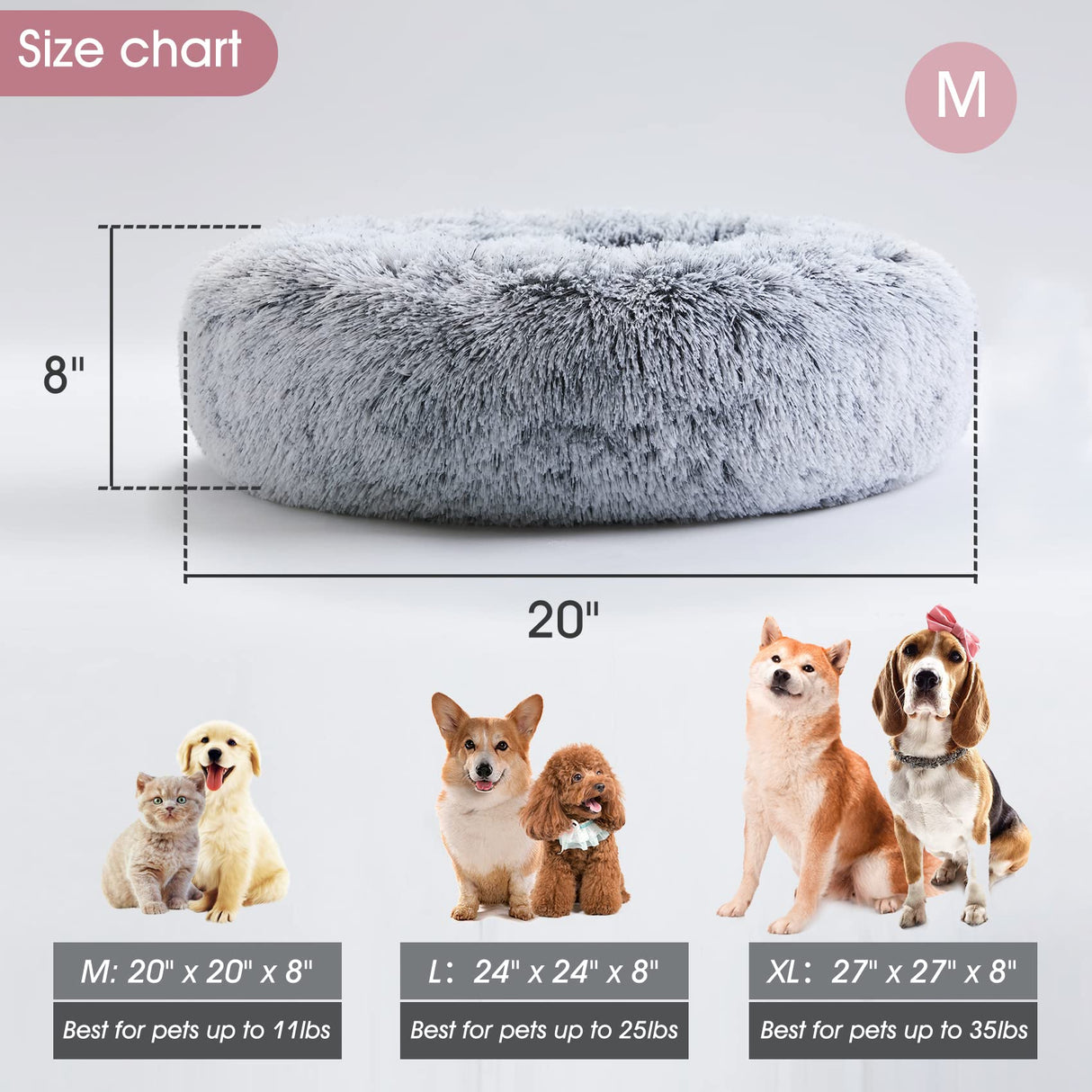 Calming Dog & Cat Bed, Anti-Anxiety Donut Cuddler Warming Cozy Soft Round Bed