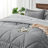 Queen Comforter Set 7 Pieces Bed in A Bag - Soft Microfiber Reversible Grey Bed Set