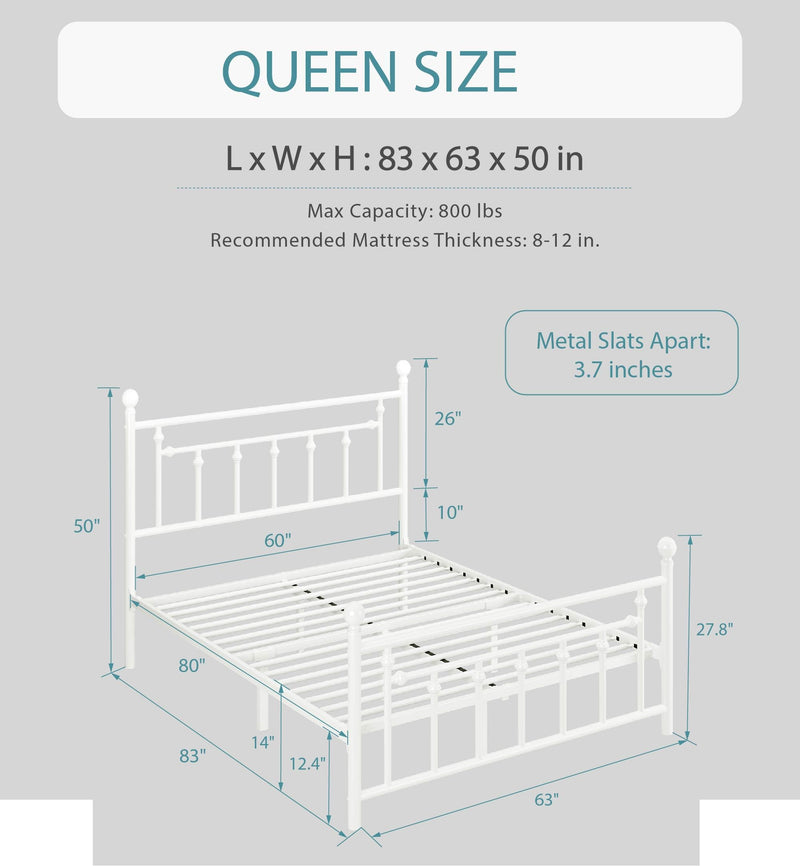 Queen Size Metal Platform Bed Frame/Victorian Style Iron-Art Headboard and Footboard
