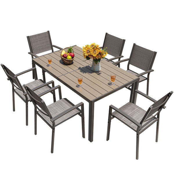 7 Pieces Patio Dining Set Outdoor Furniture with 6 Stackable Textilene Chairs