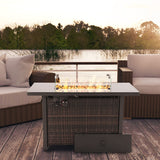 43 Inch Propane Fire Pit Table, 50,000 BTU Rattan Gas Fire Pit Table