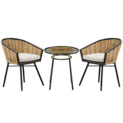 3 Pieces Patio PE Rattan Bistro Set, Outdoor Round Wicker Coffee Set