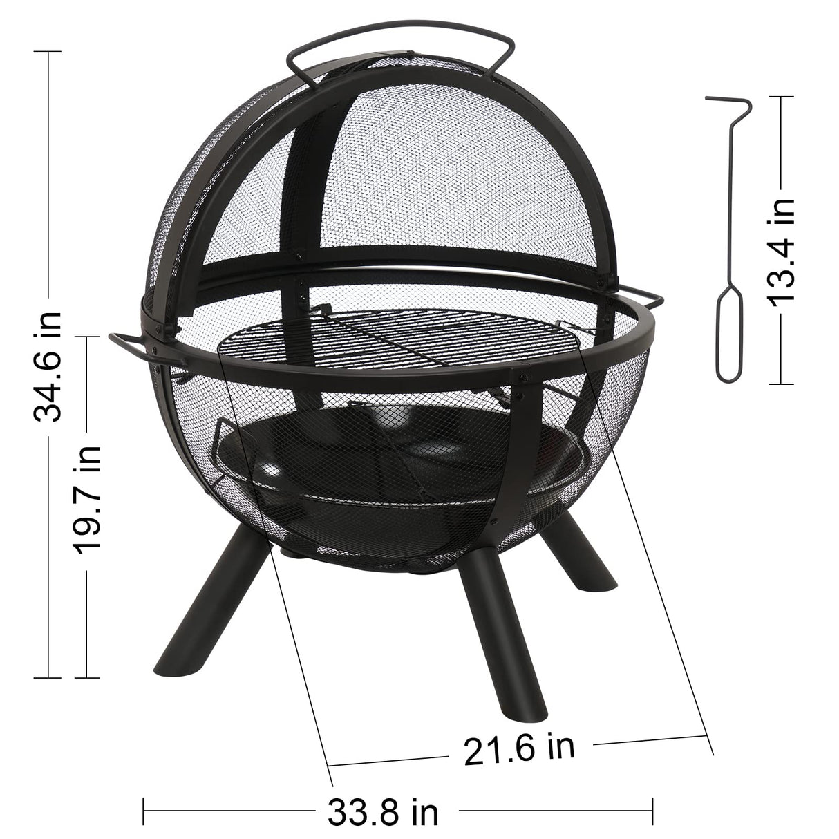 Ball of Fire Pit 35" Outdoor Ball with BBQ Globe Pit Large Round fire Pit,