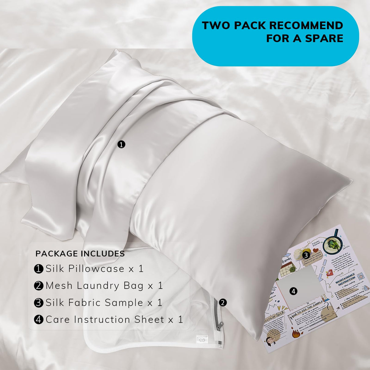 Silk Pillowcase for Hair and Skin with Hidden Zipper