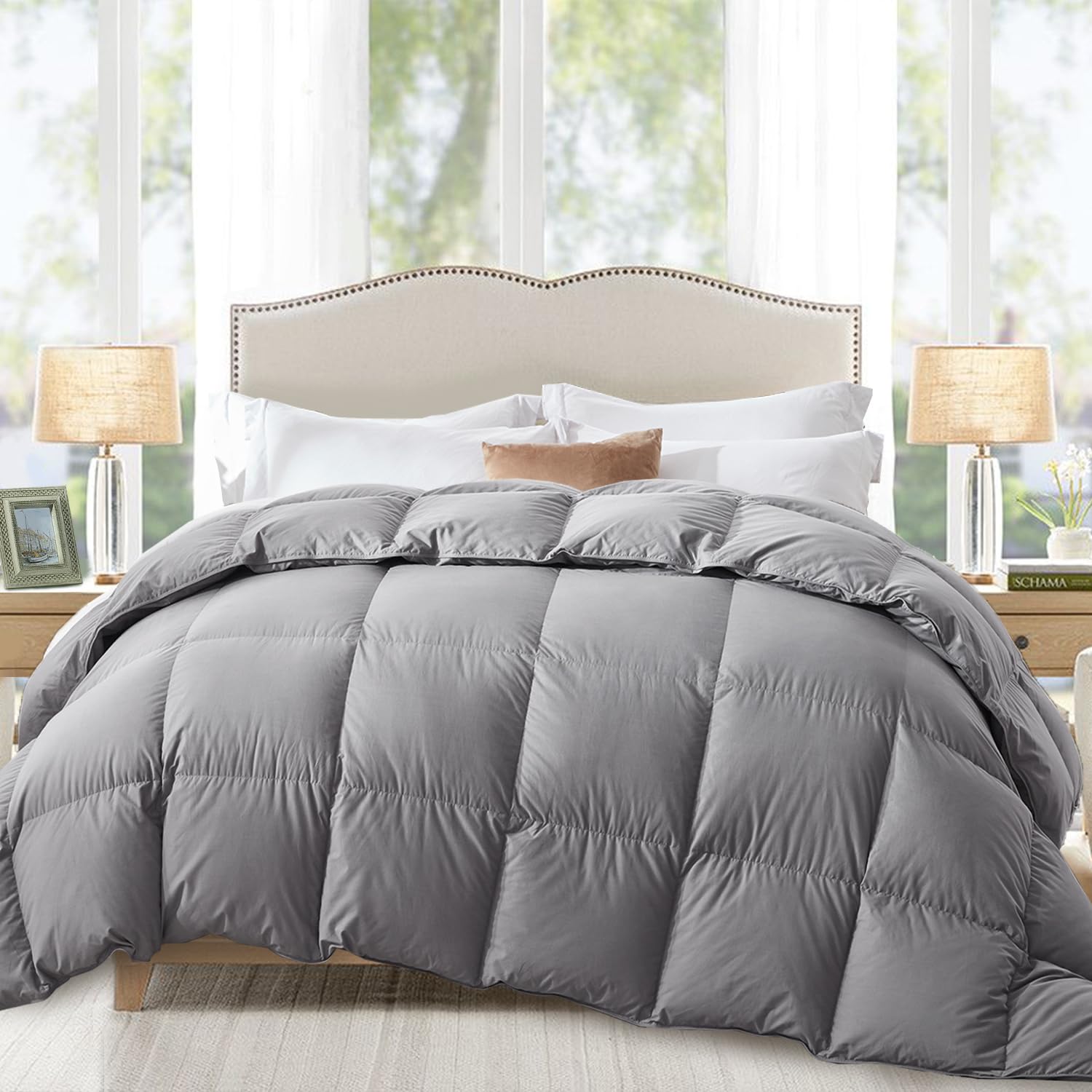 Fluffy Down Comforter California King Size All Season Duvet Insert Ultra-Soft Cotton Shell