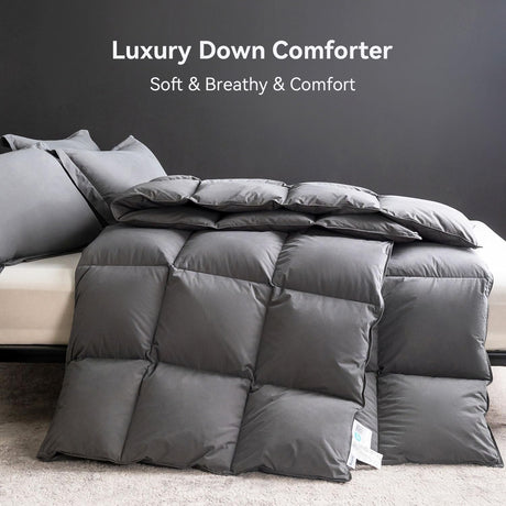 Goose Feather Down Comforter King Size,Hotel Style Bedding Comforter,750+ Fill Power