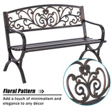 50 Inches Outdoor Garden Bench,Cast Iron Metal Bench with Floral Pattern