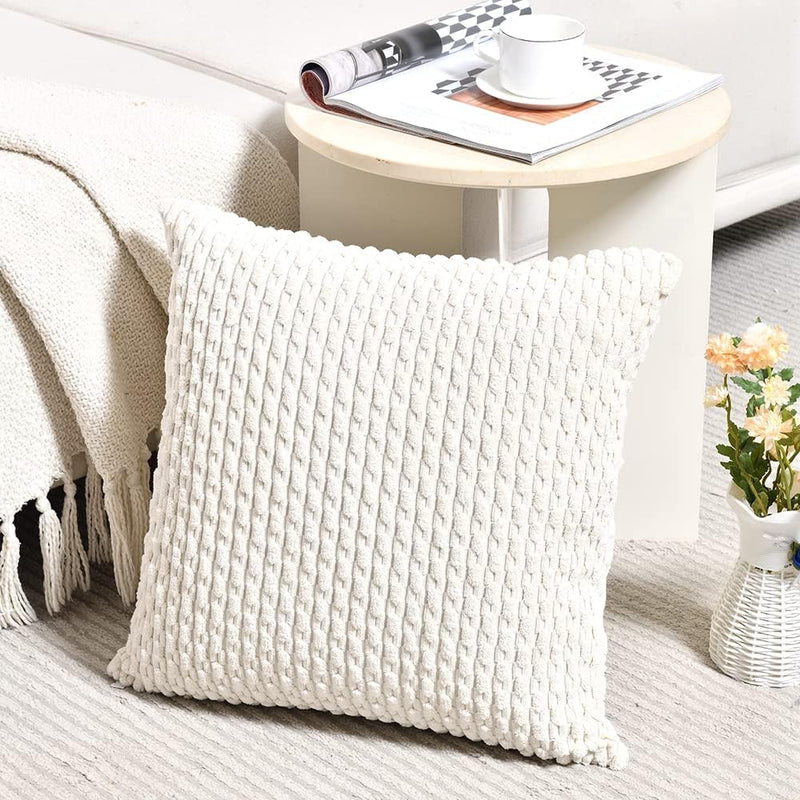 2 Packs Boho Cream Decorative Throw Pillow Covers 18x18 Inch for Couch Bed Sofa