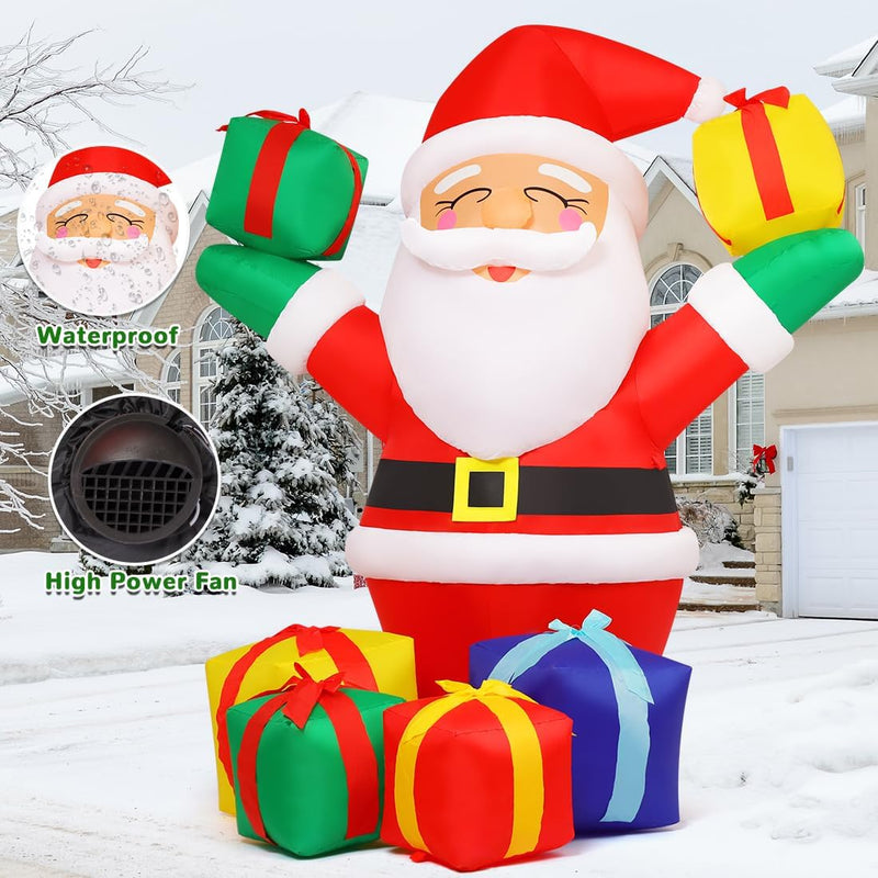 6.1 FT Christmas Santa Inflatables Outdoor Decorations Smiling Santa Claus with Present