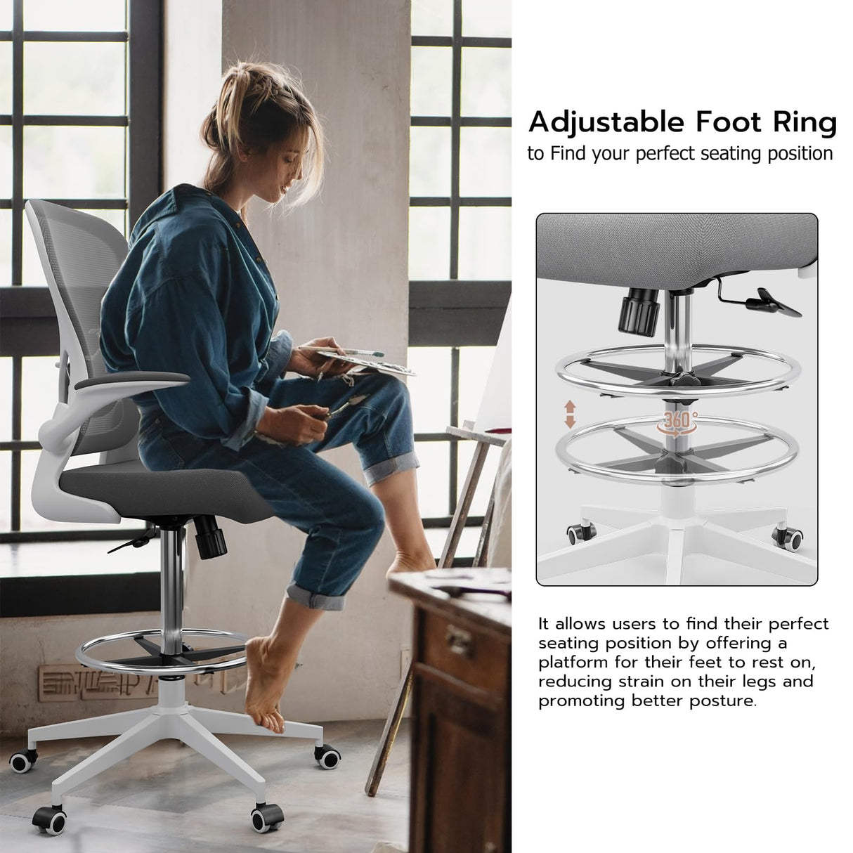 Drafting Chair, Tall Office Chair for Standing Desk