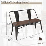 Dining Bench, Entryway Bench with Back, Farmhouse Metal Dining Bench